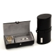 Black Leather Watch & Cufflink Travel Case with Snap Closure.
